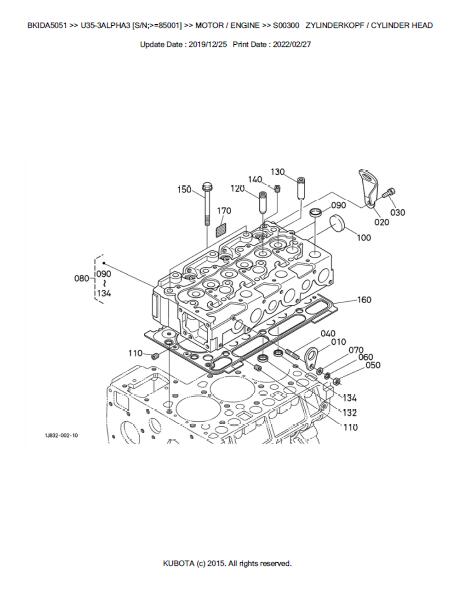 Kubota U35-3 Alpha3 (sn: 85001 And Up) Excavator Parts Catalogue Manua 