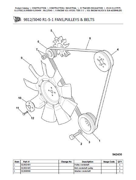 Jcb Jz140 Tracked Excavator Parts Catalogue Manual Serial Number 011