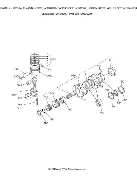 Kubota Kx36-2 Alpha (sn 70001 And Up) Excavator Parts Catalogue Manual 