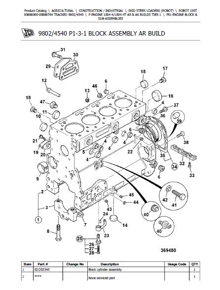 JCB 190T Robot Parts Catalogue Manual (Serial Number : 00888000-008887 ...