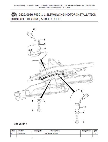 JCB JS220LC T4F TRACKED EXCAVATOR Parts Catalogue Manual (Serial Numbe ...