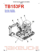 Takeuchi TB153FR Compact Excavator Parts Catalogue Manual (SN: 15820004 and up)