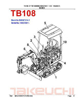 Takeuchi TB108 Compact Excavator Parts Catalogue Manual (SN: 10820001 and up)