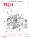 Takeuchi TB045 Compact Excavator Parts Catalogue Manual (SN: 1455001-1456876)