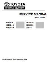 Toyota 6HBE30 Pallet Truck Service Repair Manual SN:10011 and up